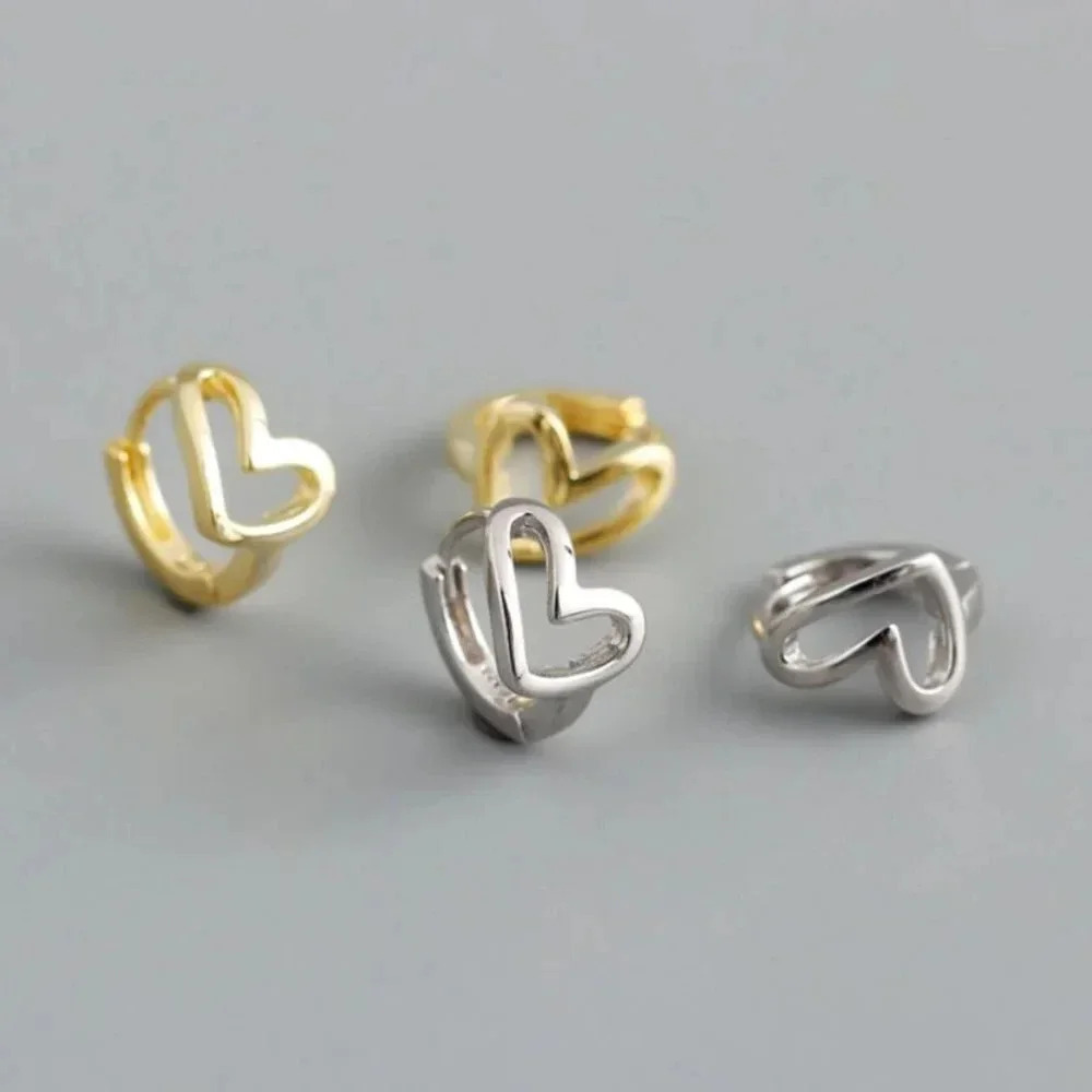 925 Sterling Silver Heart Huggie Earrings Dainty Small Heart Hoops